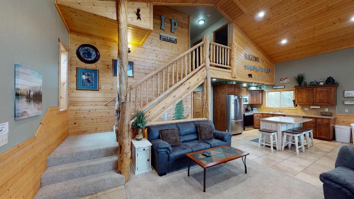 Access to the third level is through the stairs.
