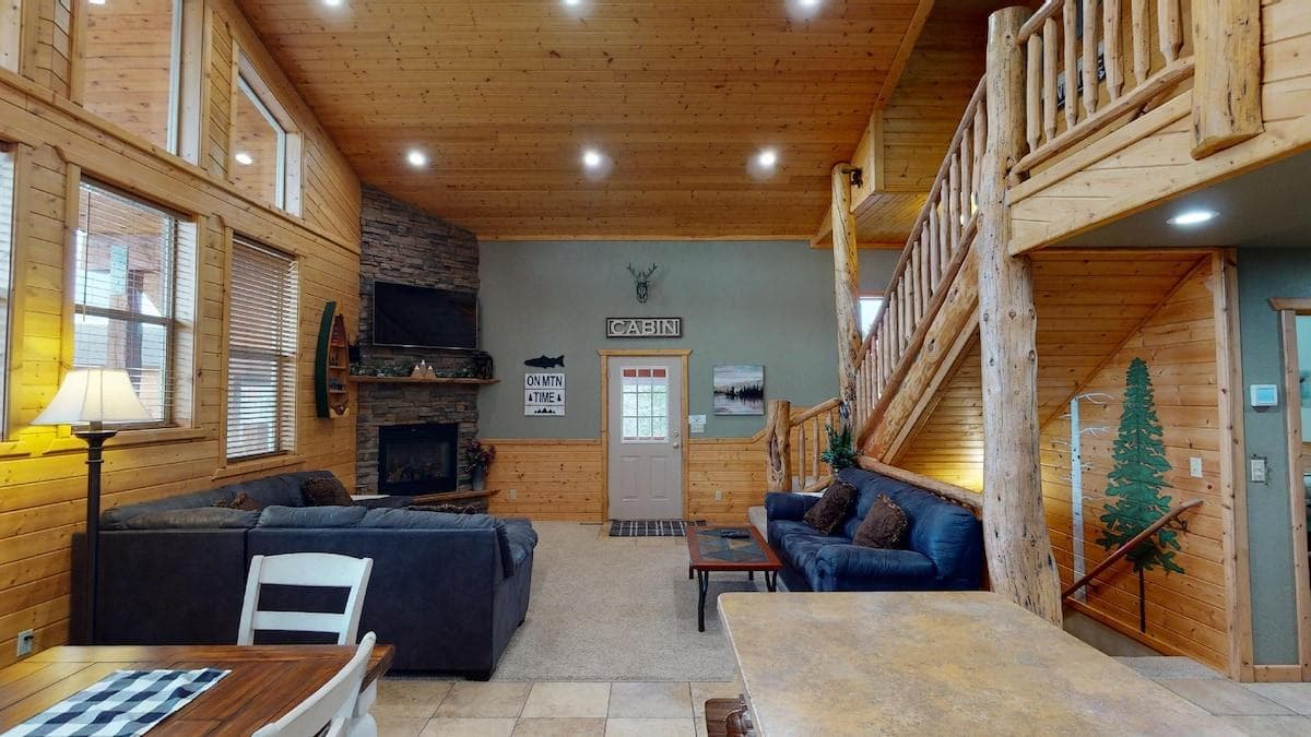 Main level living room with seating for everyone.